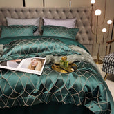 Luxury 140s Gold Line Cotton Satin Duvet Cover Set | Yedwo Home